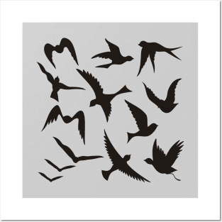 Flying Birds Black Silhouettes Posters and Art